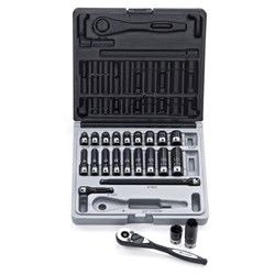 23 Piece 1/4 Drive 6-Point Imperial, Standard & Deep Socket Set Dual Action