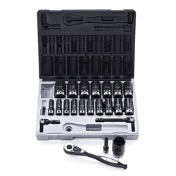 22 Piece 1/2 Drive 6-Point Imperial, Deep Socket Set Dual Action