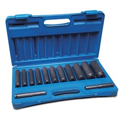 13 Pieces 1/2 Drive 6-Point Metric Thin Wall Extra Long Socket Set
