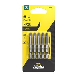 HEX5 x 50mm Power Bit Carded | 5 Pack