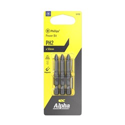 PH2 x 50mm Phillips Power Bit Carded | 3 Pack
