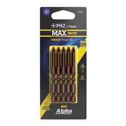 PH2 x 75mm MAXdrive Torsion Power Bit Carded | 5 Pack