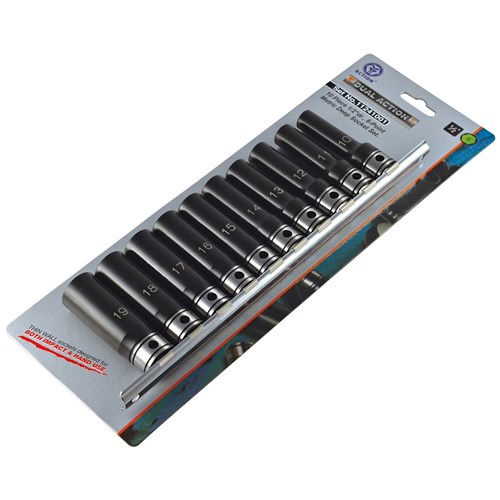 10 Piece 1/2 Drive 6-Point Metric, Deep Socket Set Dual Action