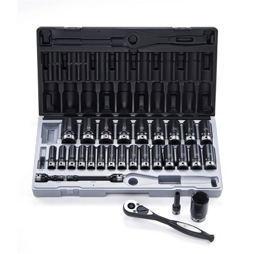 29 Piece 1/2 Drive 6-Point Metric, Deep Socket Set Dual Action