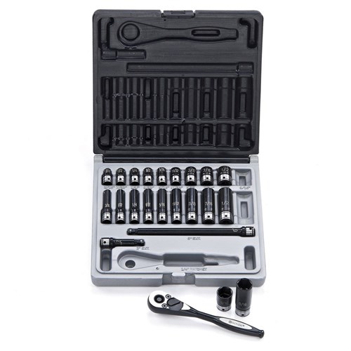 23 Piece 1/4 Drive 6-Point Imperial, Standard & Deep Socket Set Dual Action