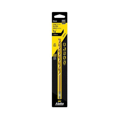 1/4in (6.35mm) Long Series Drill Bit - Gold Series (OAL 158mm)