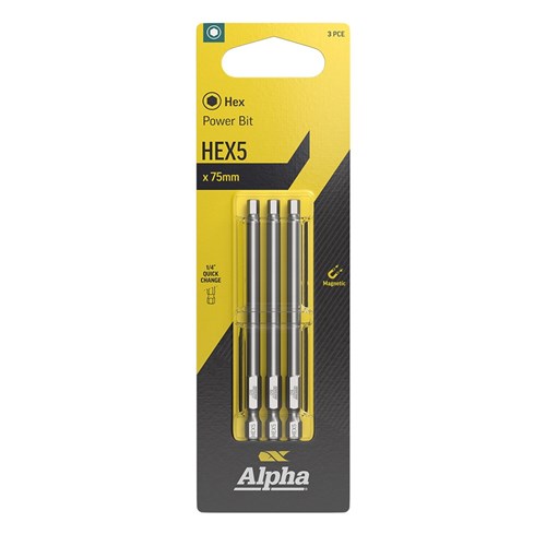 HEX5 x 75mm Power Bit Carded | 3 Pack
