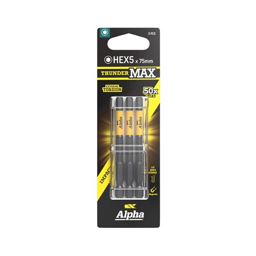 ThunderMax HEX5 x 75mm Impact Power Bit Carded | 3 Pack