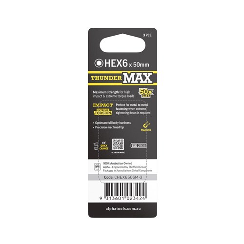 ThunderMax HEX6 x 50mm Impact Power Bit Carded | 3 Pack