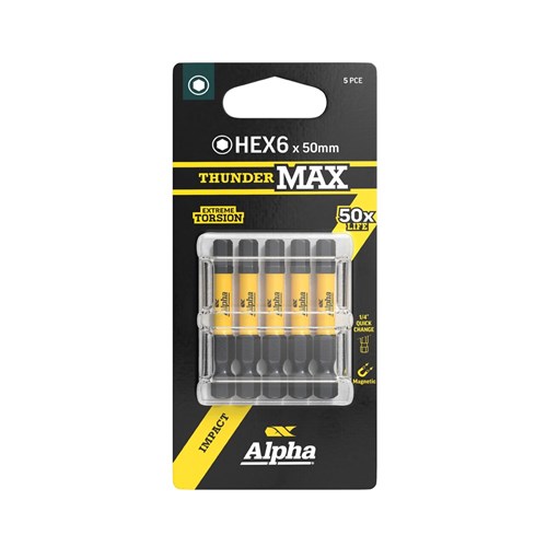 ThunderMax HEX6 x 50mm Impact Power Bit Carded | 5 Pack