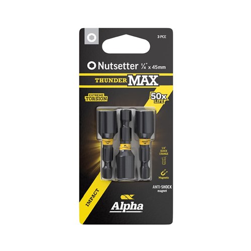 ThunderMax 1/4in x 45mm Impact Magnetic Nutsetter Carded | 3 Pack