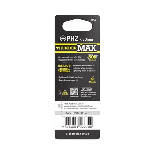 ThunderMax PH2 x 50mm Impact Power Bit Carded | 3 Pack
