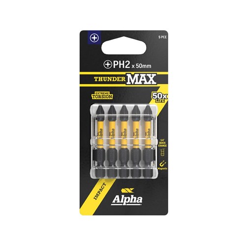 ThunderMax PH2 x 50mm Impact Power Bit Carded | 5 Pack