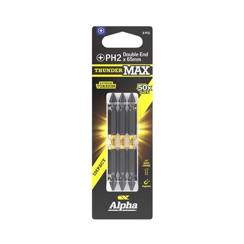 ThunderMax PH2 x 65mm Impact Double Ended Bit Carded | 3 Pack