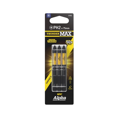 ThunderMax PH2 x 75mm Impact Power Bit Carded | 3 Pack