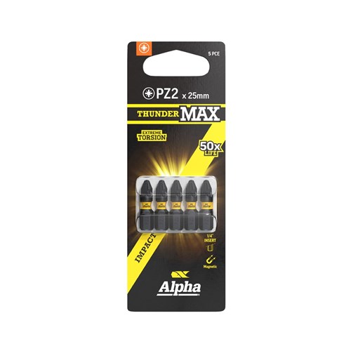 ThunderMax PZ2 x 25mm Impact Insert Bit Carded | 5 Pack