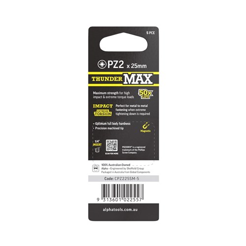 ThunderMax PZ2 x 25mm Impact Insert Bit Carded | 5 Pack