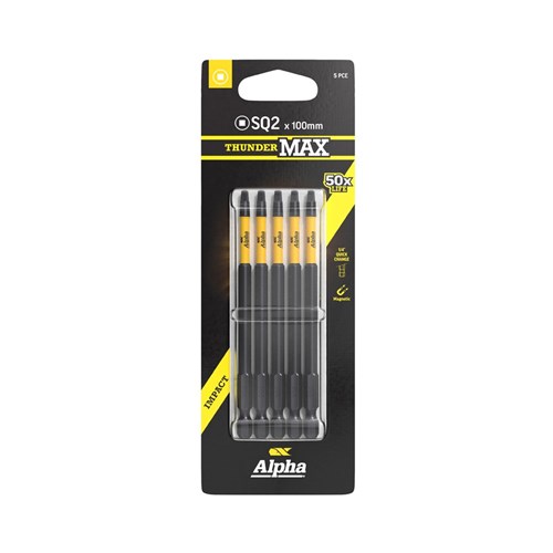ThunderMax SQ2 x 100mm Impact Power Bit Carded | 5 Pack
