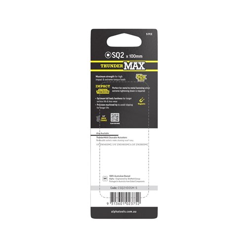 ThunderMax SQ2 x 100mm Impact Power Bit Carded | 5 Pack