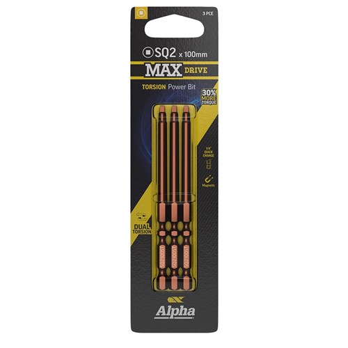 SQ2 x 100mm MAXdrive Torsion Power Bit Carded | 3 Pack