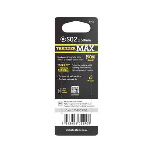 ThunderMax SQ2 x 50mm Impact Power Bit Carded | 3 Pack