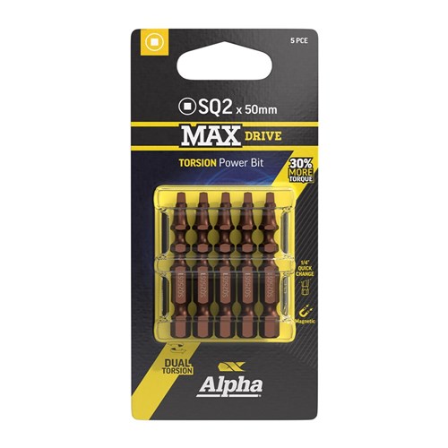 SQ2 x 50mm MAXdrive Torsion Power Bit Carded | 5 Pack