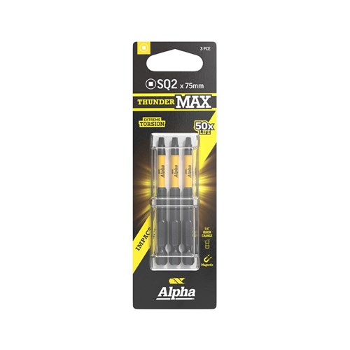 ThunderMax SQ2 x 75mm Impact Power Bit Carded | 3 Pack
