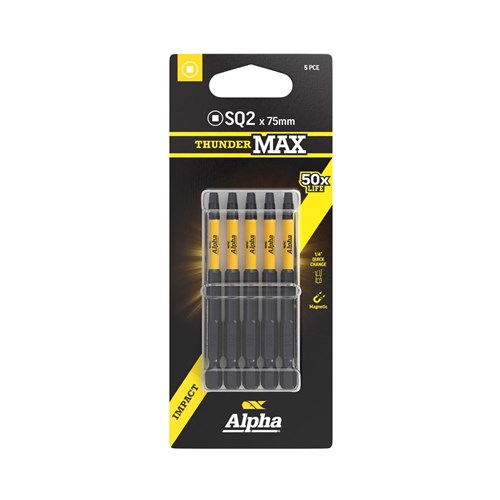 ThunderMax SQ2 x 75mm Impact Power Bit Carded | 5 Pack