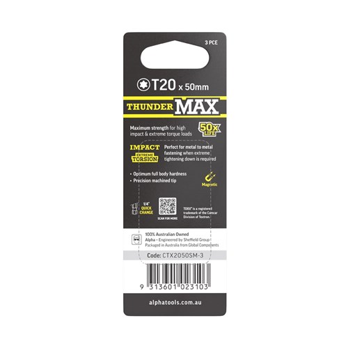 ThunderMax TX20 x 50mm Impact Power Bit Carded | 3 Pack