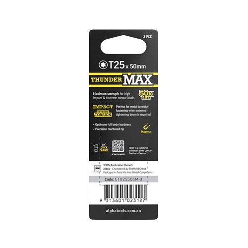 ThunderMax TX25 x 50mm Impact Power Bit Carded | 3 Pack