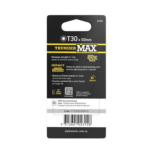 ThunderMax TX30 x 50mm Impact Power Bit Carded | 5 Pack