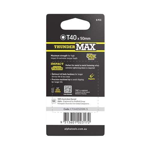 ThunderMax TX40 x 50mm Impact Power Bit Carded | 5 Pack