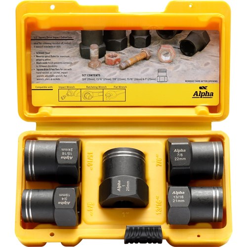 5 Pce | Alpha Damaged Nut & Bolt Extractor Set | 1/2in Drive Met/Imp